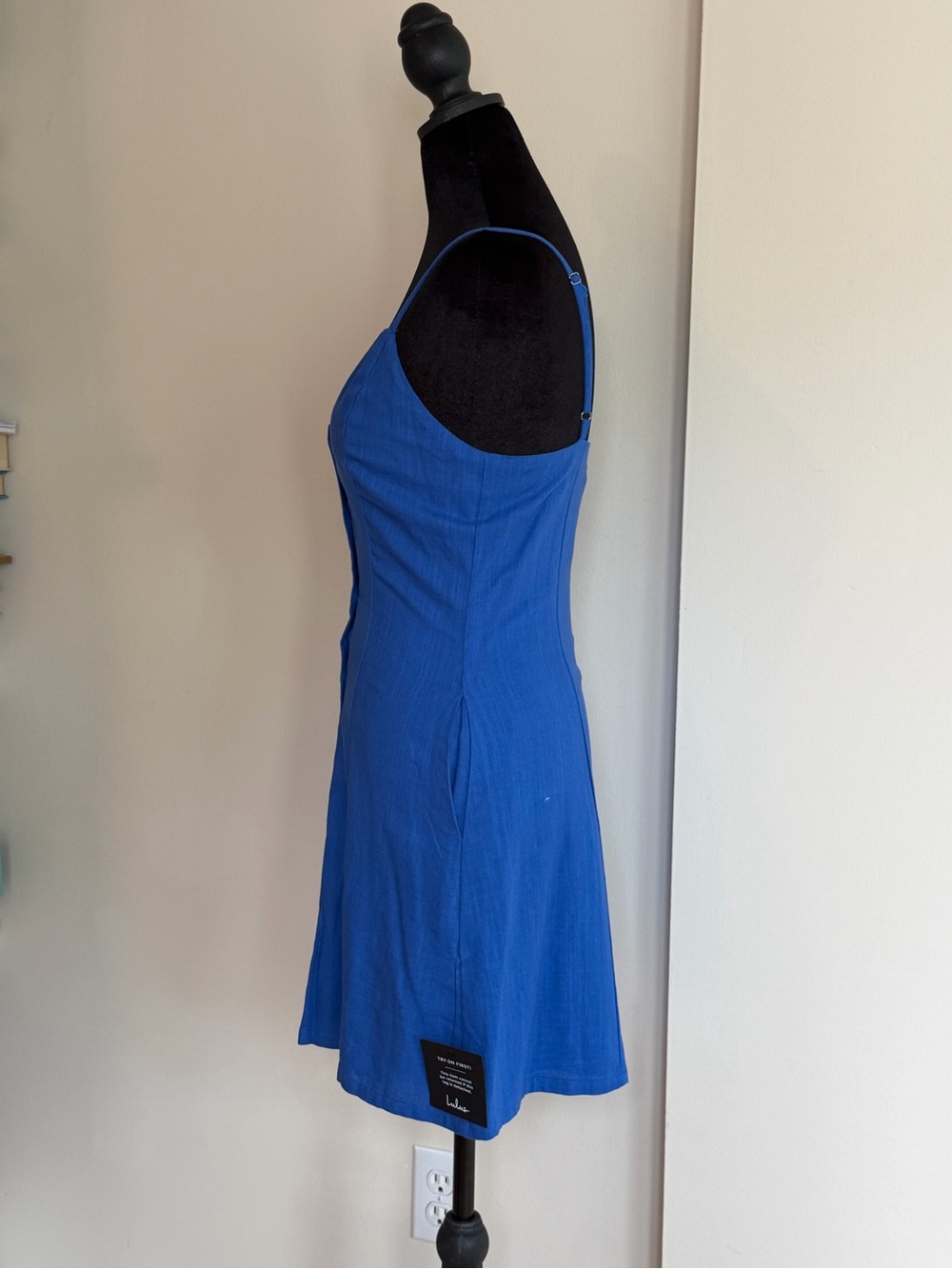 Lulu's Cobalt Blue Button-Front Spaghetti Strap Mini Dress - Picture 3 of 4